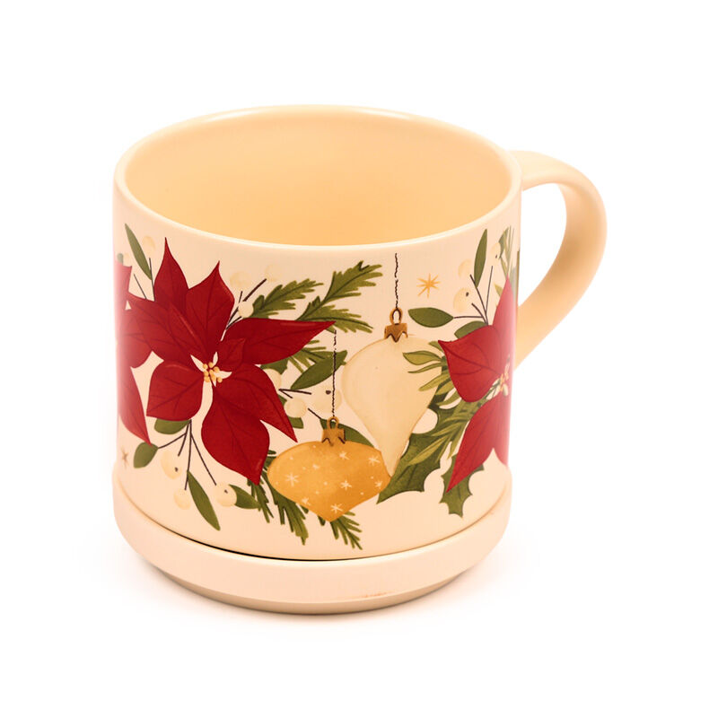 Porcelain Mug & Coaster Lid Set - Christmas Botanicals