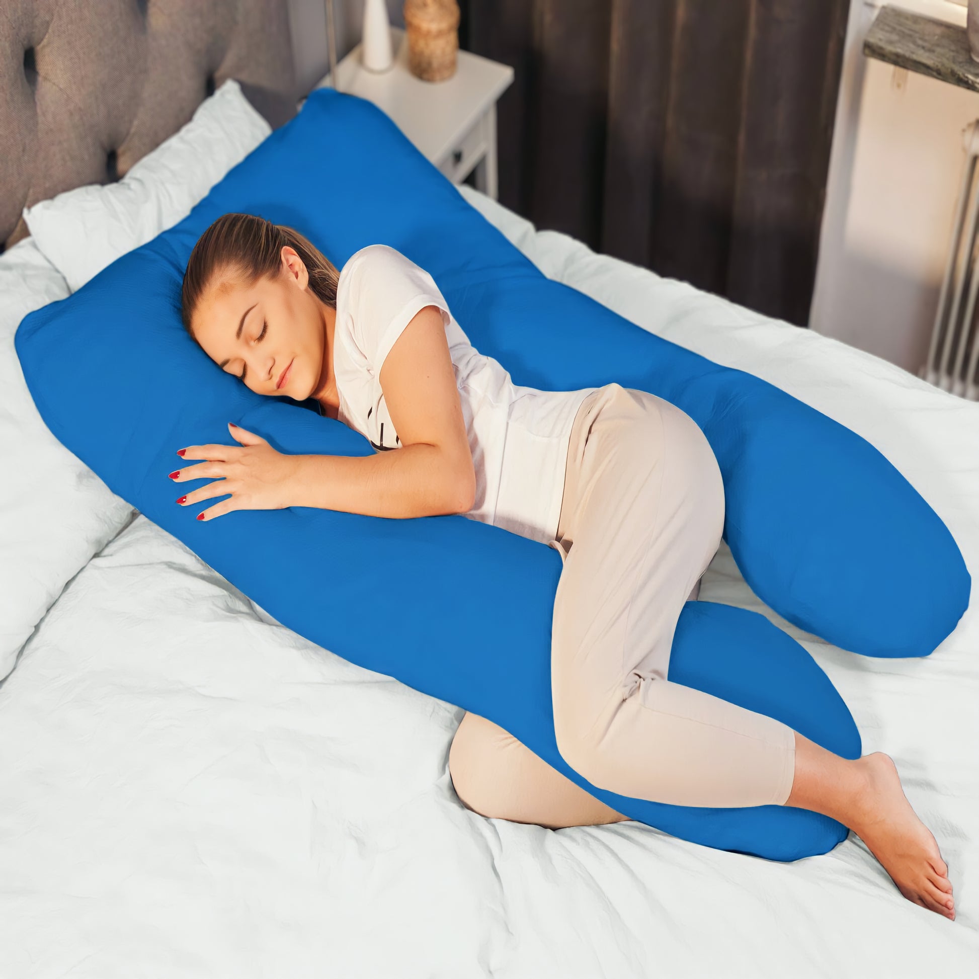 U-Shaped Pregnancy Pillow for Full Body & Maternity Support - Blue / 12FT - 182 cm Each Leg