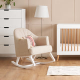 Round Back Nursery Rocking Chair – Oatmeal | Solid Wood Frame Nursing Rocker with Foam Cushions
