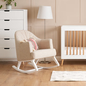 Round Back Nursery Rocking Chair – Oatmeal | Solid Wood Frame Nursing Rocker with Foam Cushions