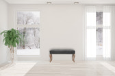 French Style Grey Velvet Bench | Cotton Velvet Hand-Carved
