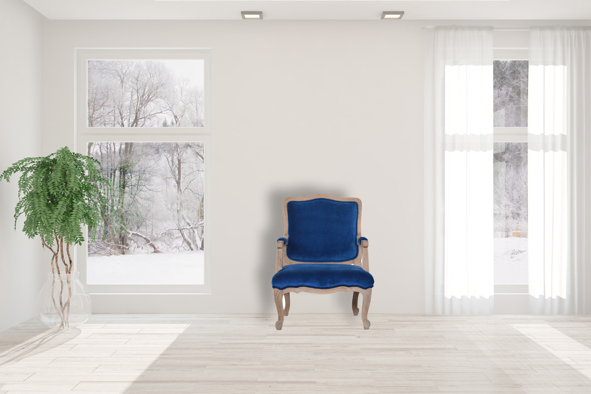 Royal Blue Velvet French Chair | Cotton Velvet Hand-Carved