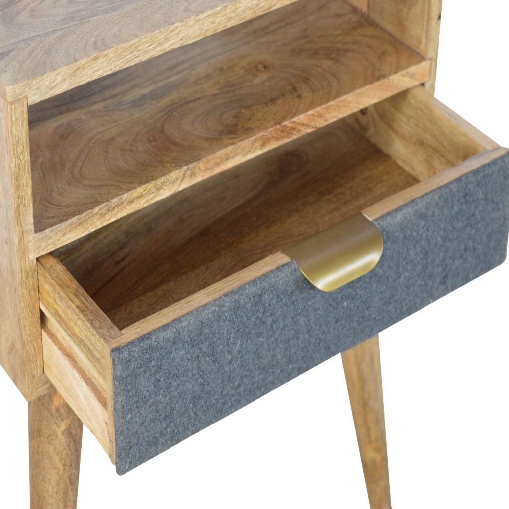 Grey Tweed Bedside with Open Slot Bedside Table