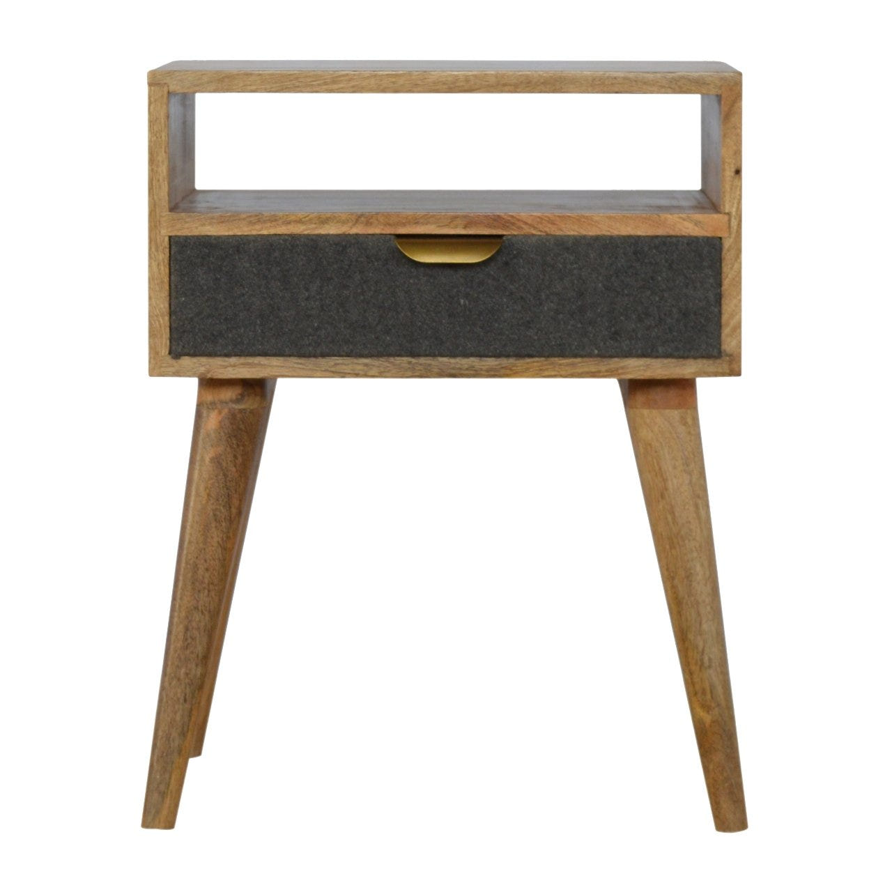 Grey Tweed Bedside with Open Slot Bedside Table