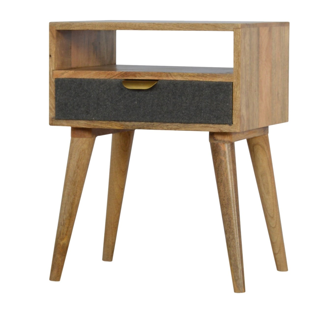 Grey Tweed Bedside with Open Slot Bedside Table