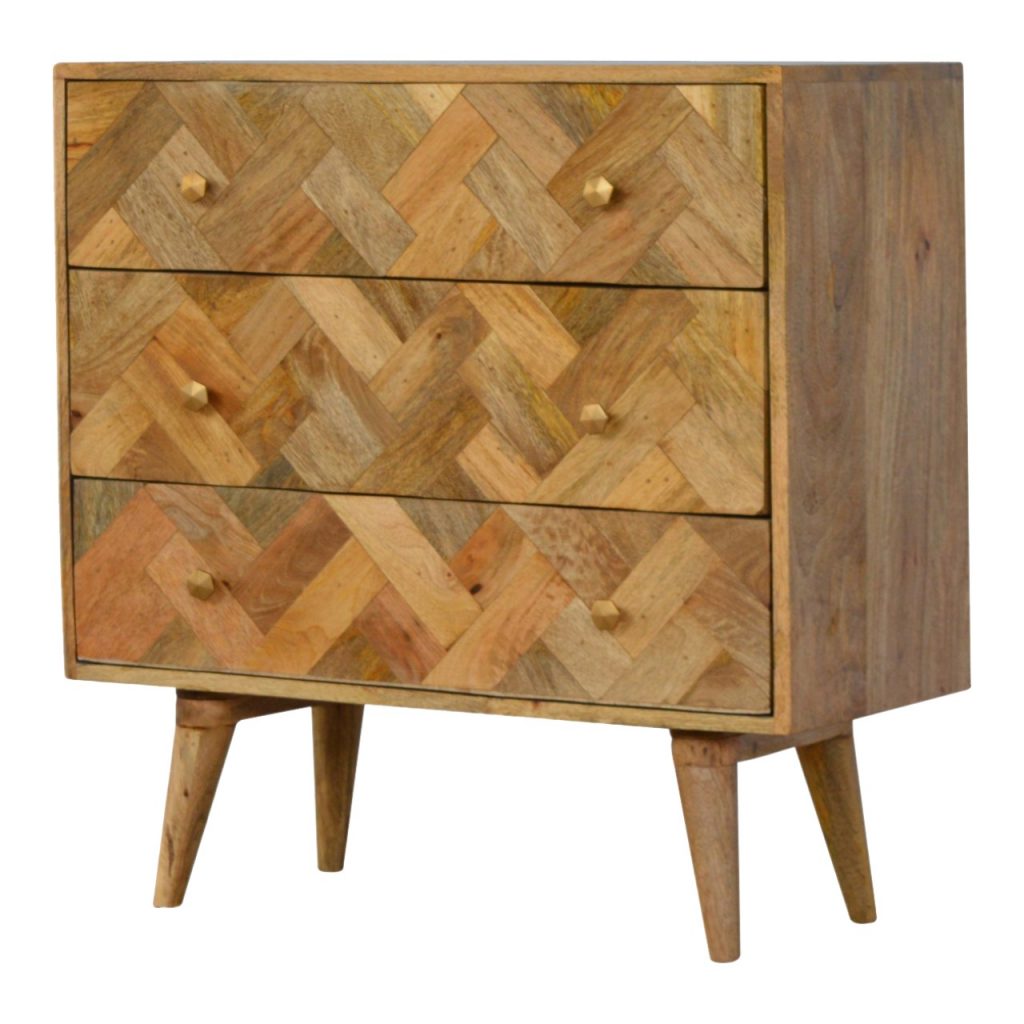 3-Drawer Zig-Zag Patterned Patchwork Chest of Drawers