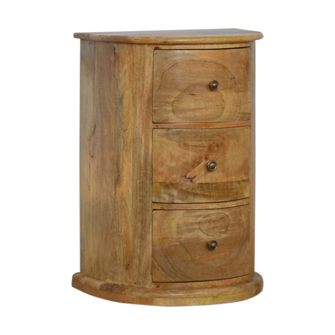 3-Drawer Serpentine Drum Storage Bench | Oak Solid Mango Wood