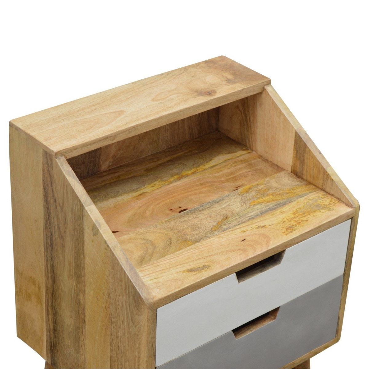 White and Grey Raised Bedside Table | Hand-Painted Solid Mango Wood