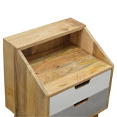 White and Grey Raised Bedside Table | Hand-Painted Solid Mango Wood