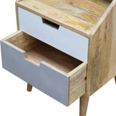 White and Grey Raised Bedside Table | Hand-Painted Solid Mango Wood