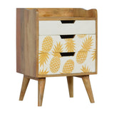 Pineapple Screen Printed Bedside Table | Oak Mango Wood