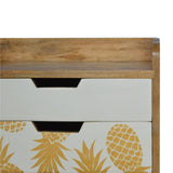 Pineapple Screen Printed Bedside Table | Oak Mango Wood