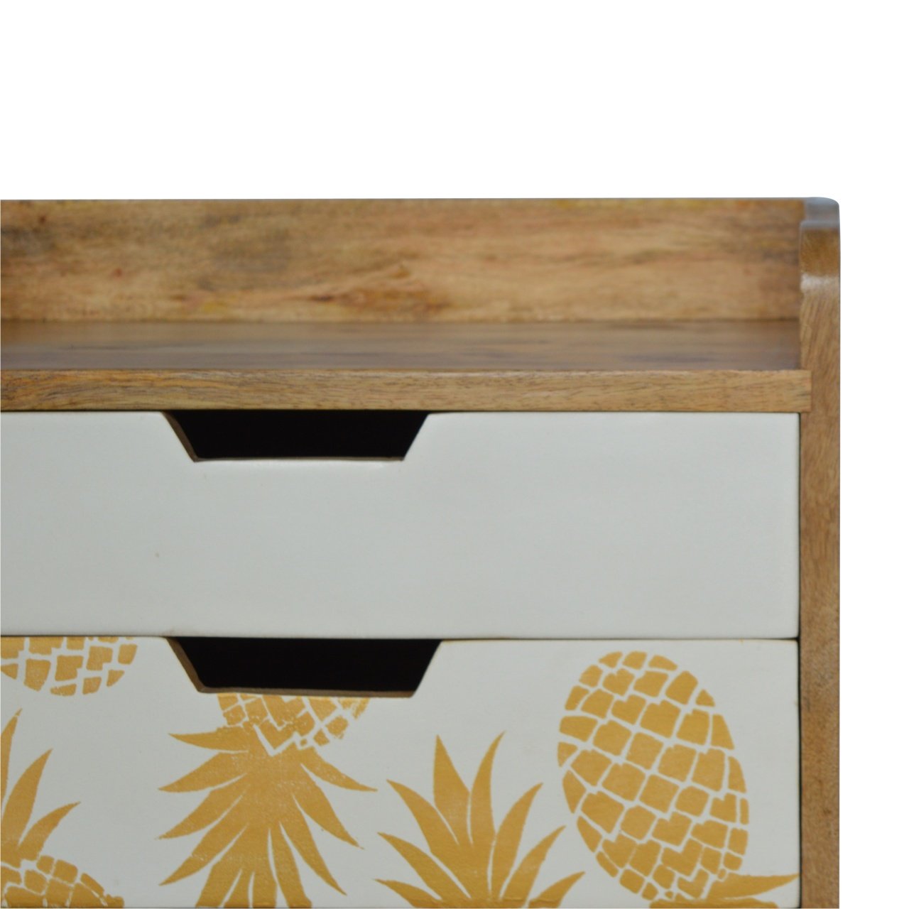 Pineapple Screen Printed Bedside Table | Oak Mango Wood