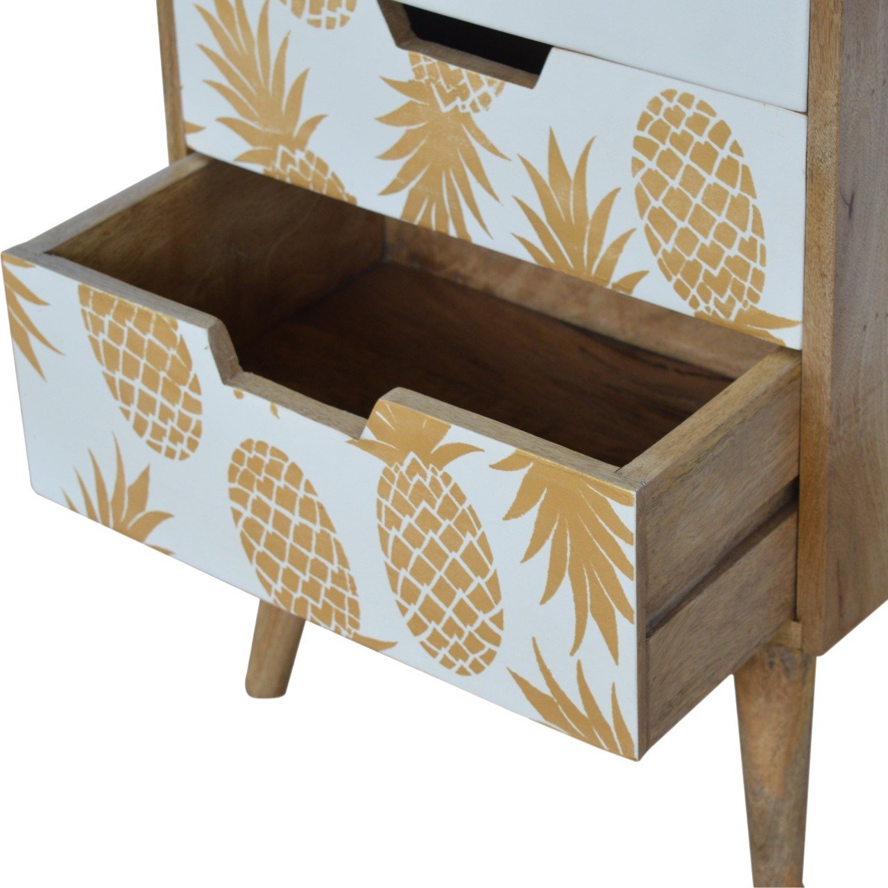 Pineapple Screen Printed Bedside Table | Oak Mango Wood
