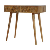 Cube Carved Console Table | Oak Solid Mango Wood Hand-Carved