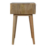 Sleek Cement Brass Inlay Bedside Table | Oak-Ish Solid Mango Wood