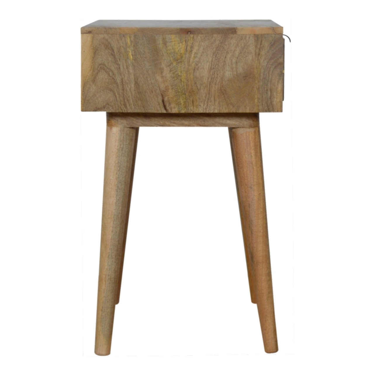 Sleek Cement Brass Inlay Bedside Table | Oak-Ish Solid Mango Wood