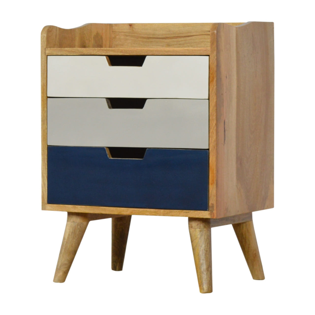 Navy and White Gradient Bedside Table | Oak-Ish Solid Mango Wood