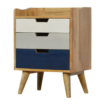 Navy and White Gradient Bedside Table | Oak-Ish Solid Mango Wood