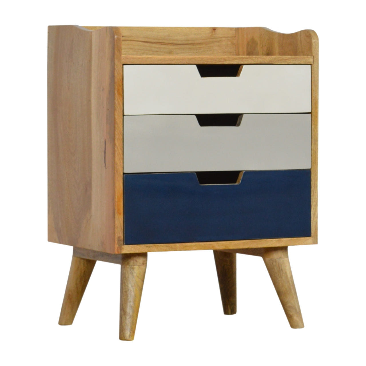 Navy and White Gradient Bedside Table | Oak-Ish Solid Mango Wood