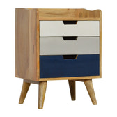 Navy and White Gradient Bedside Table | Oak-Ish Solid Mango Wood