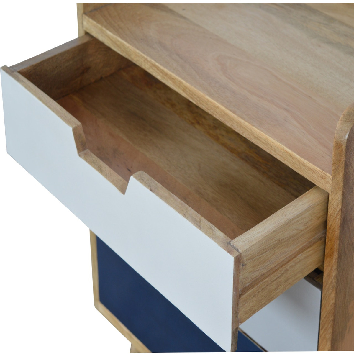Navy and White Gradient Bedside Table | Oak-Ish Solid Mango Wood