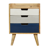 Navy and White Gradient Bedside Table | Oak-Ish Solid Mango Wood