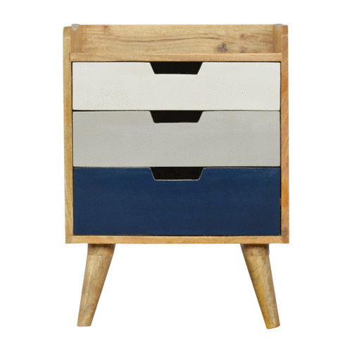Navy and White Gradient Bedside Table | Oak-Ish Solid Mango Wood