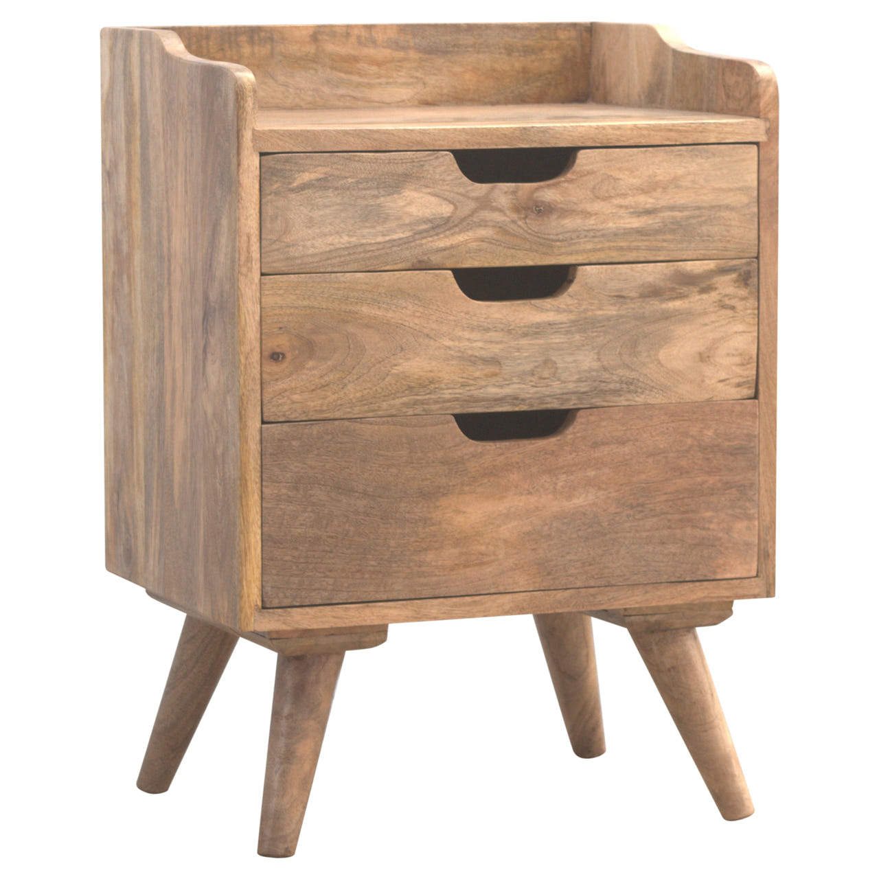 3-Drawer Gallery Bedside Table | Oak-Ish Solid Mango Wood
