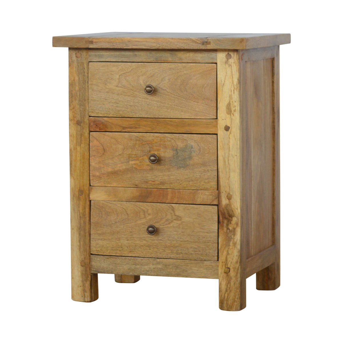 Country 3-Drawer Bedside Table | Oak-Ish Solid Mango Wood