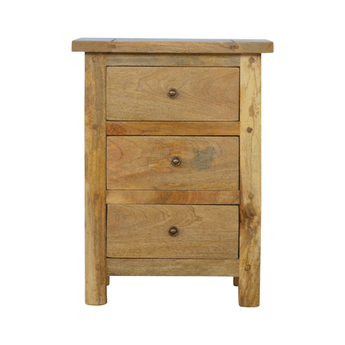 Country 3-Drawer Bedside Table | Oak-Ish Solid Mango Wood