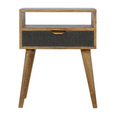 Grey Tweed Bedside with Open Slot Bedside Table