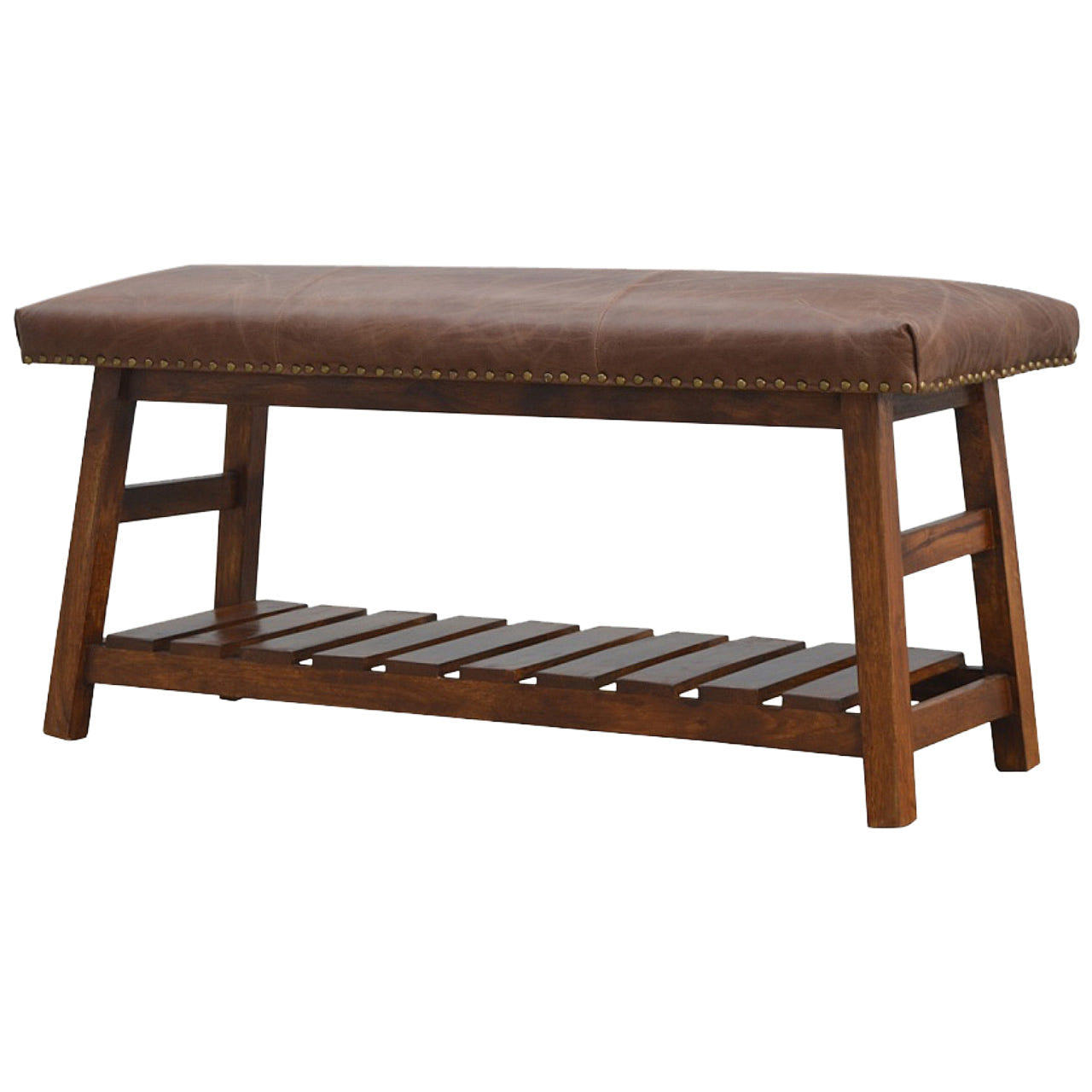 Buffalo Hide Hallway Bench | Brass Solid Mango Wood