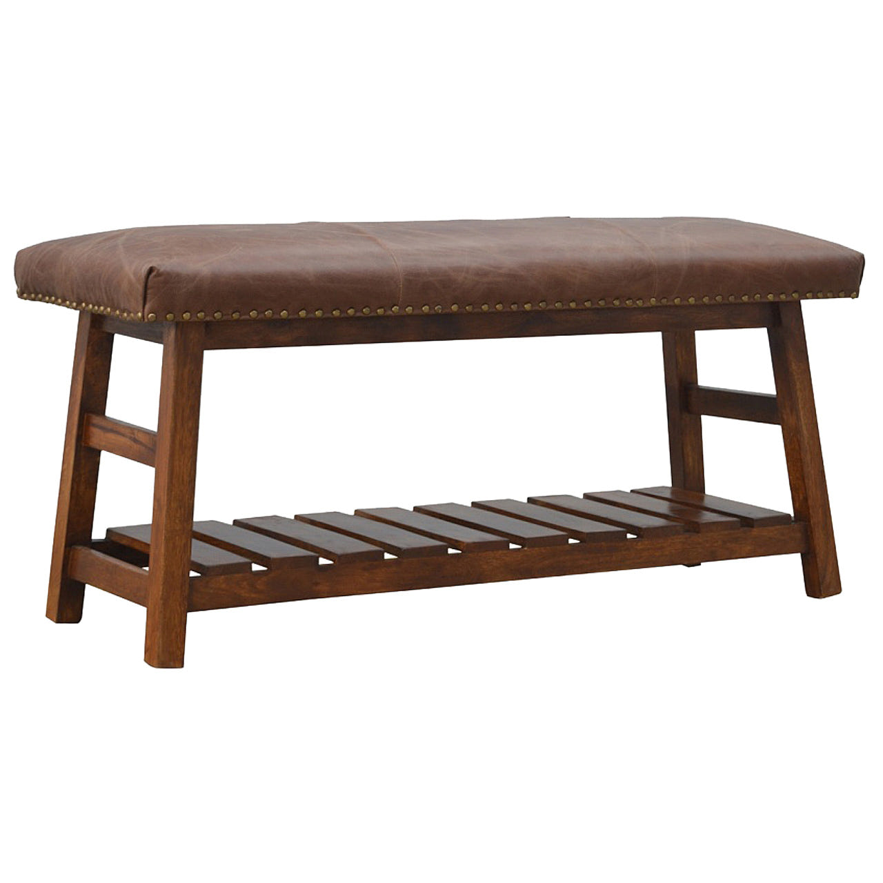 Buffalo Hide Hallway Bench | Brass Solid Mango Wood