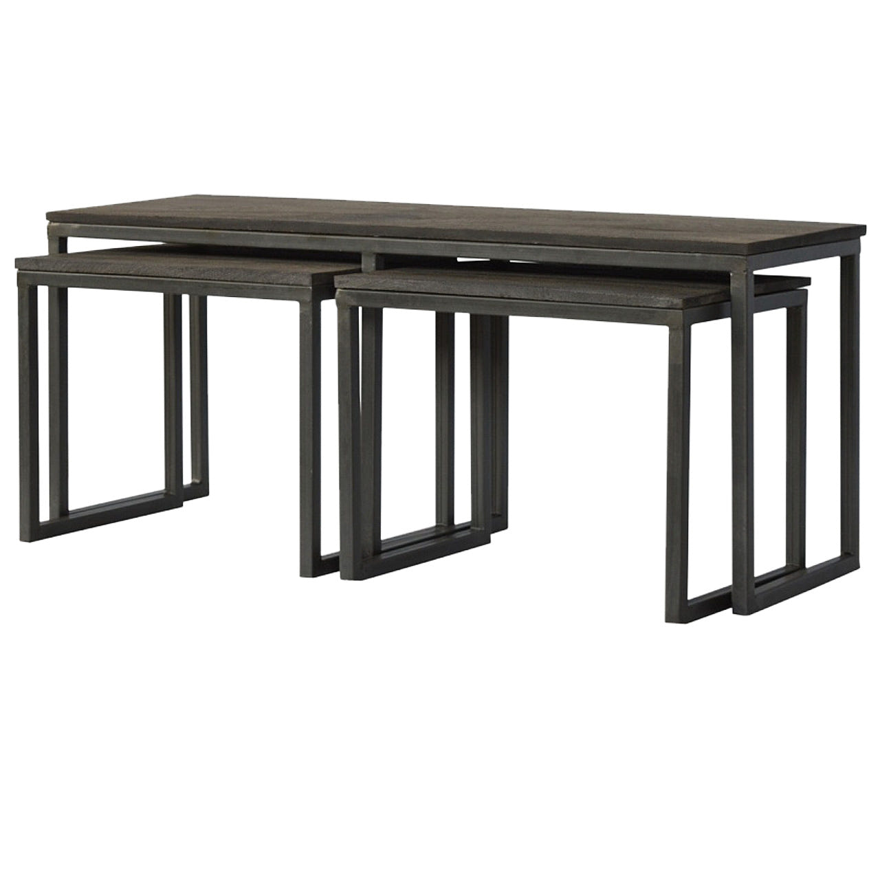 Set of 3 Iron Base Tables Accent Piece | Iron & Mango Wood