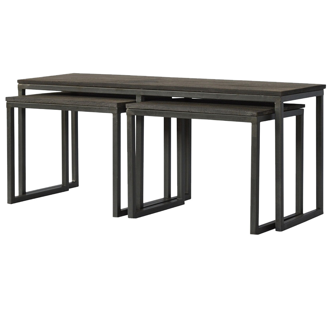 Set of 3 Iron Base Tables Accent Piece | Iron & Mango Wood
