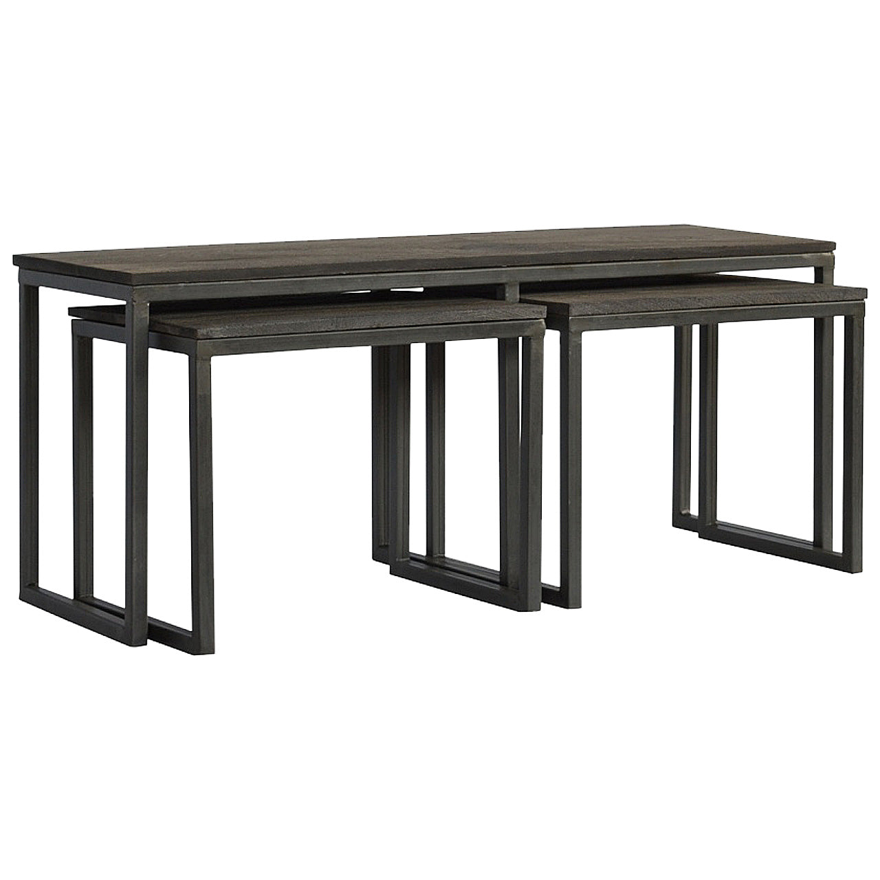 Set of 3 Iron Base Tables Accent Piece | Iron & Mango Wood