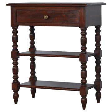 Turned Occasional Table Accent Piece | Chestnut Solid Mango Wood
