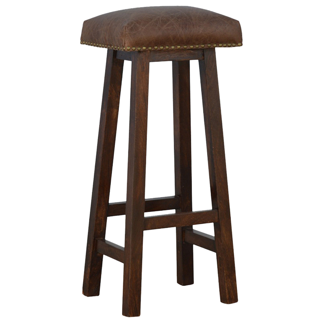 Buffalo Brass Leather Bar Footstool | Tweed