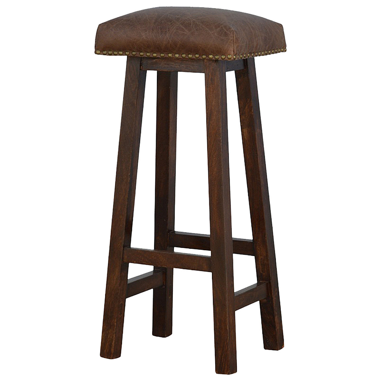 Buffalo Brass Leather Bar Footstool | Tweed