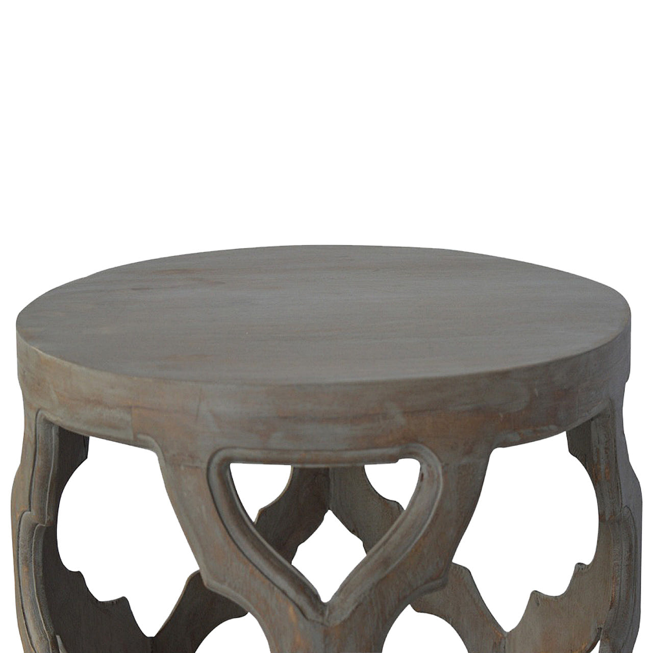 Grey Wash Cut-out Footstool | Hand-Carved