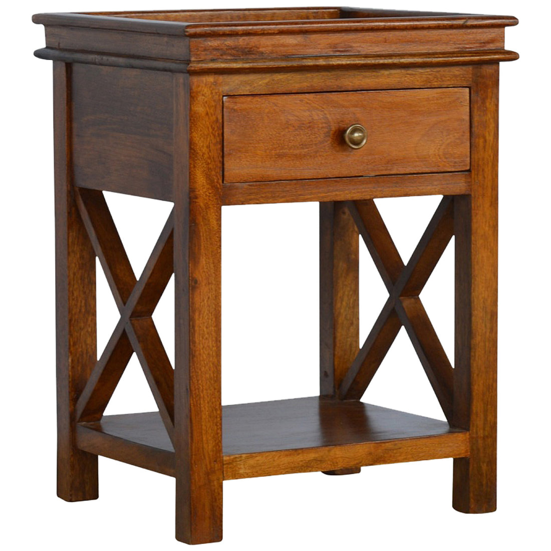 Solid Wood Criss-Cross End Table Accent Piece | Chestnut Solid Mango Wood