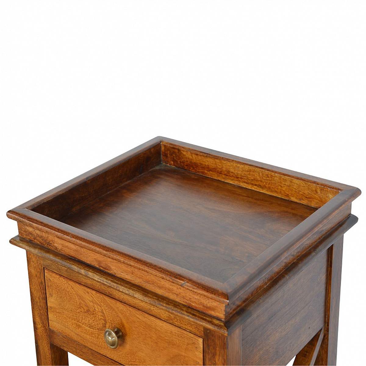 Solid Wood Criss-Cross End Table Accent Piece | Chestnut Solid Mango Wood