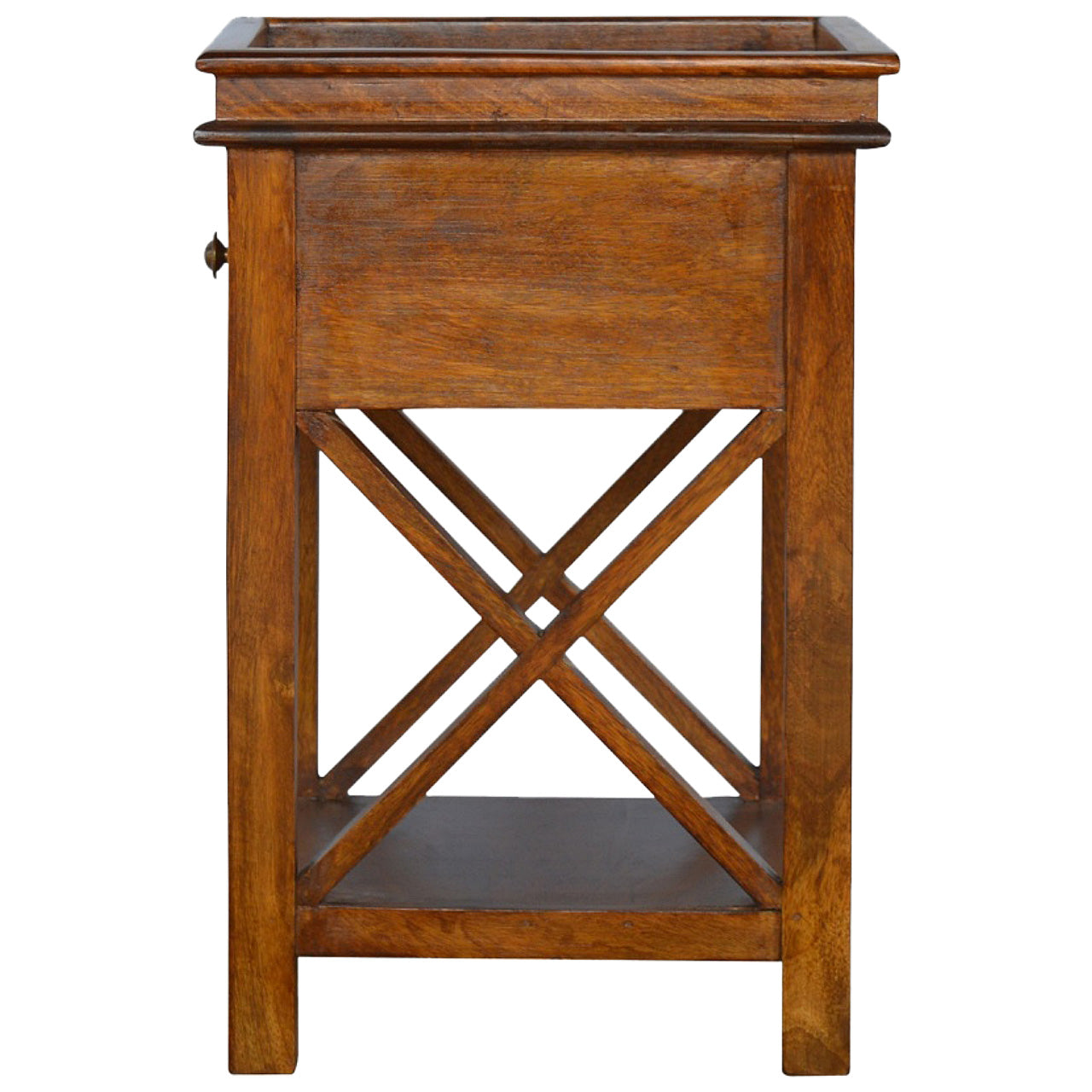 Solid Wood Criss-Cross End Table Accent Piece | Chestnut Solid Mango Wood