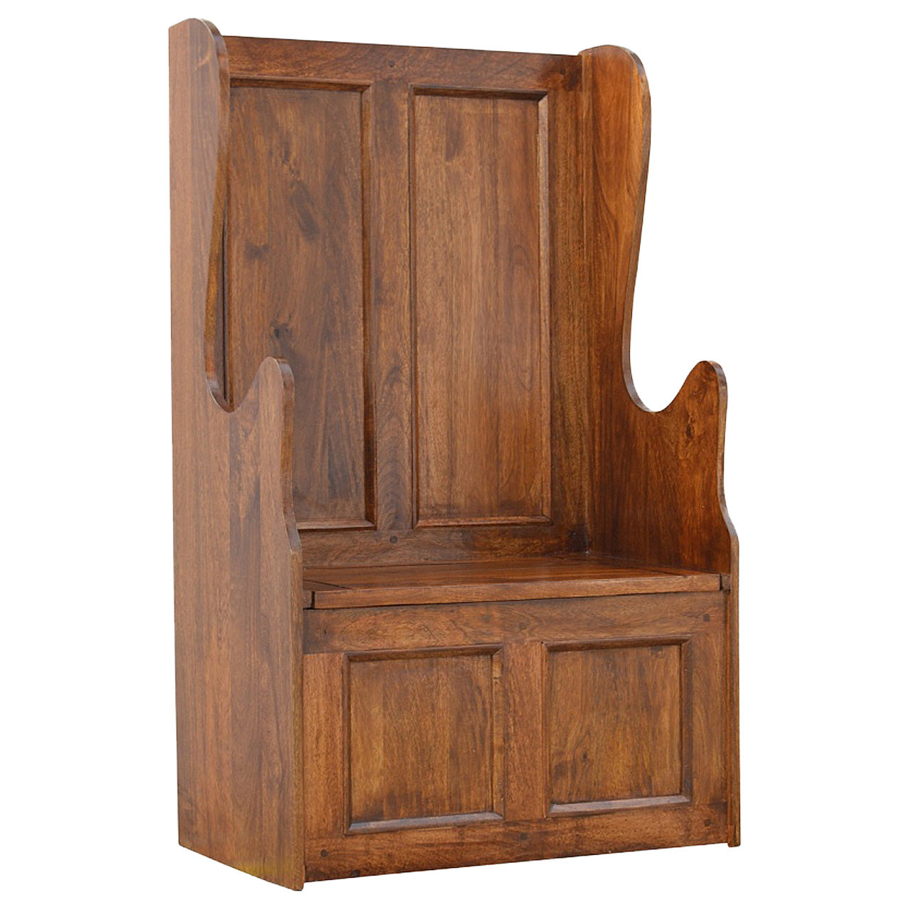 Lid up County Style Monks Bench | Hand-Carved
