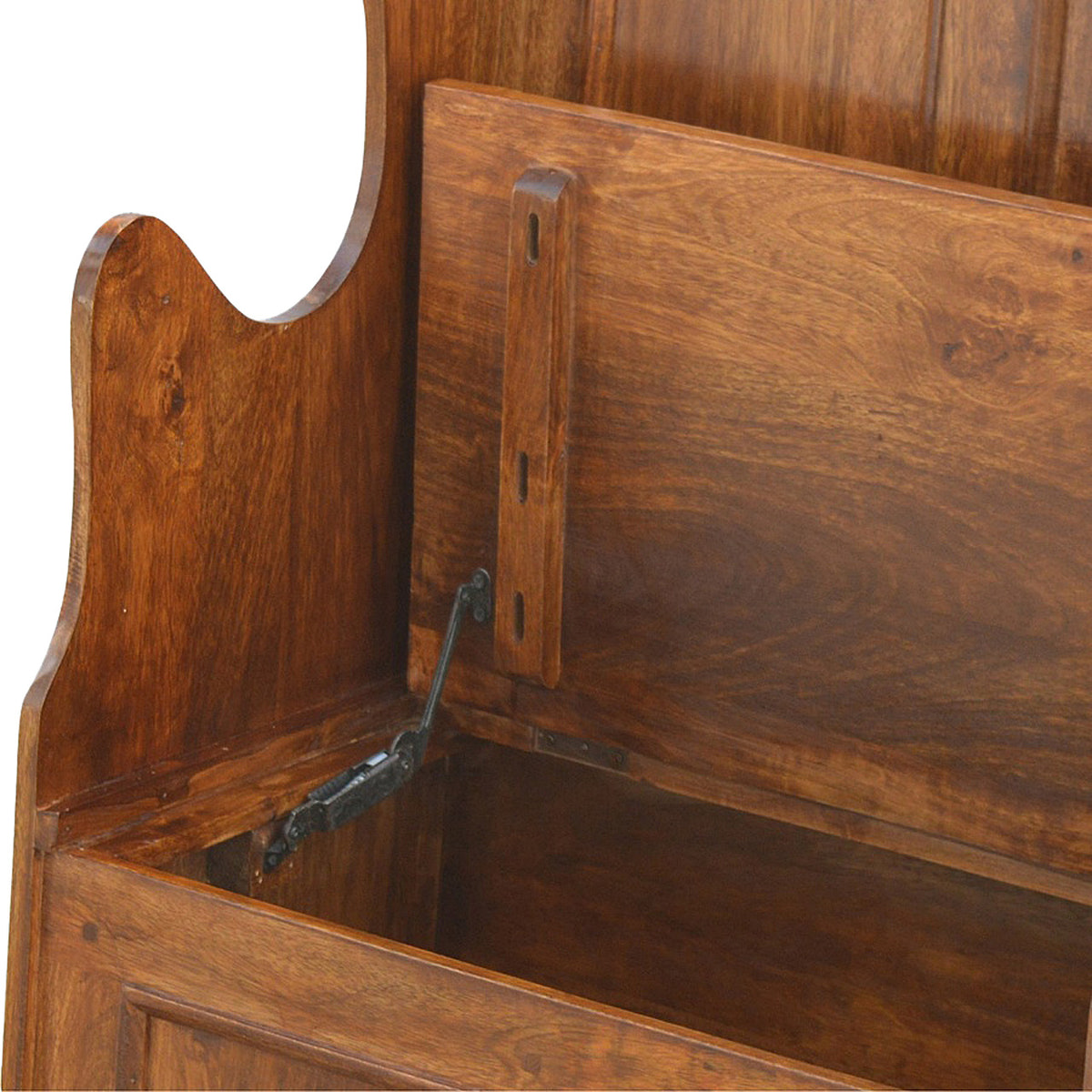 Lid up County Style Monks Bench | Hand-Carved