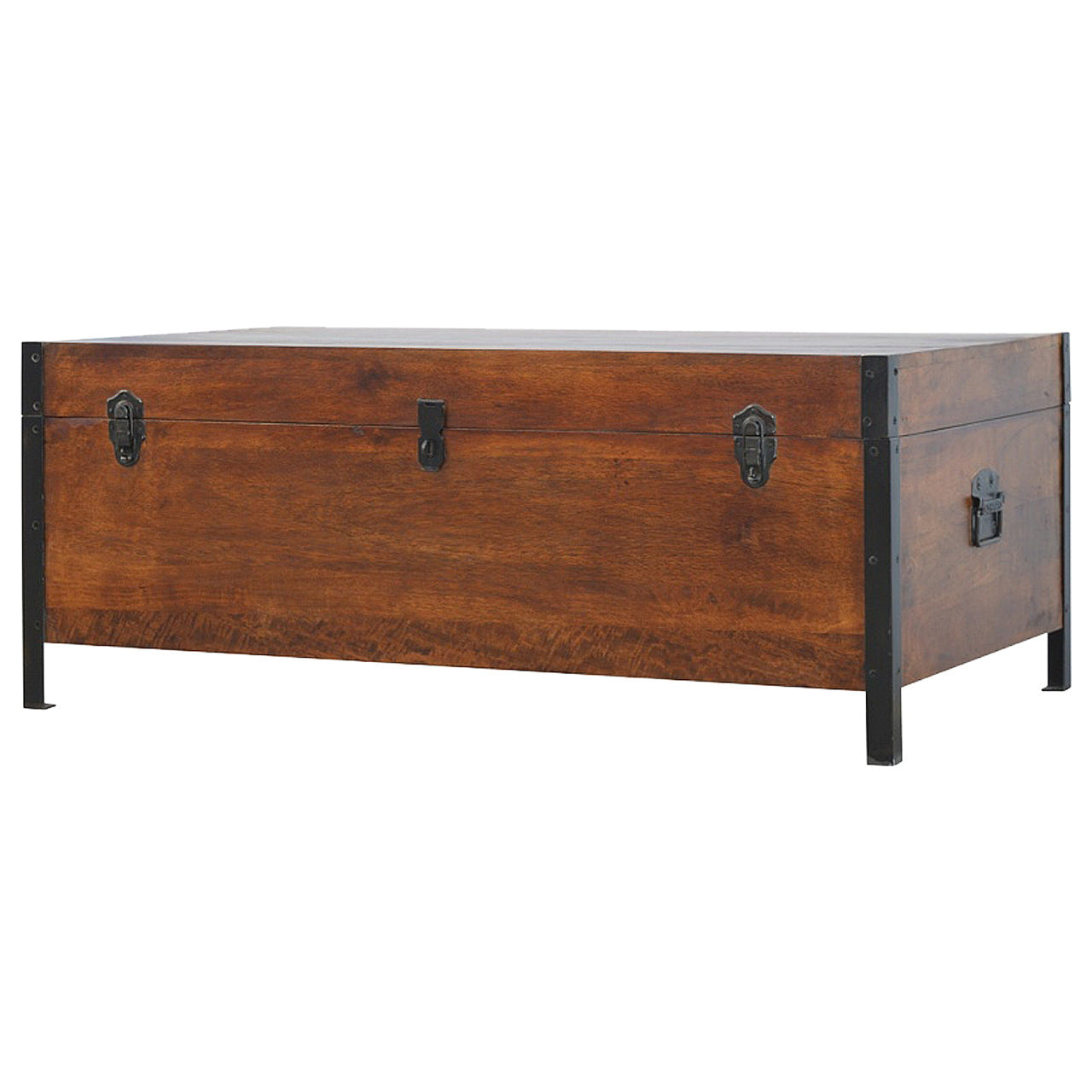 Industrial Lid up Blanket Box Storage Bench | Oak-Ish Solid Mango Wood