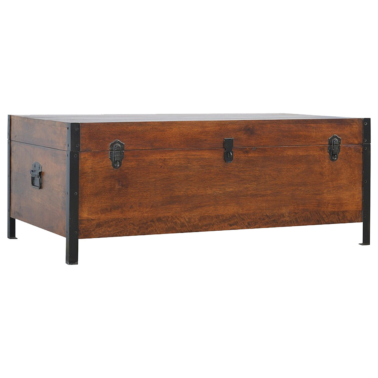 Industrial Lid up Blanket Box Storage Bench | Oak-Ish Solid Mango Wood