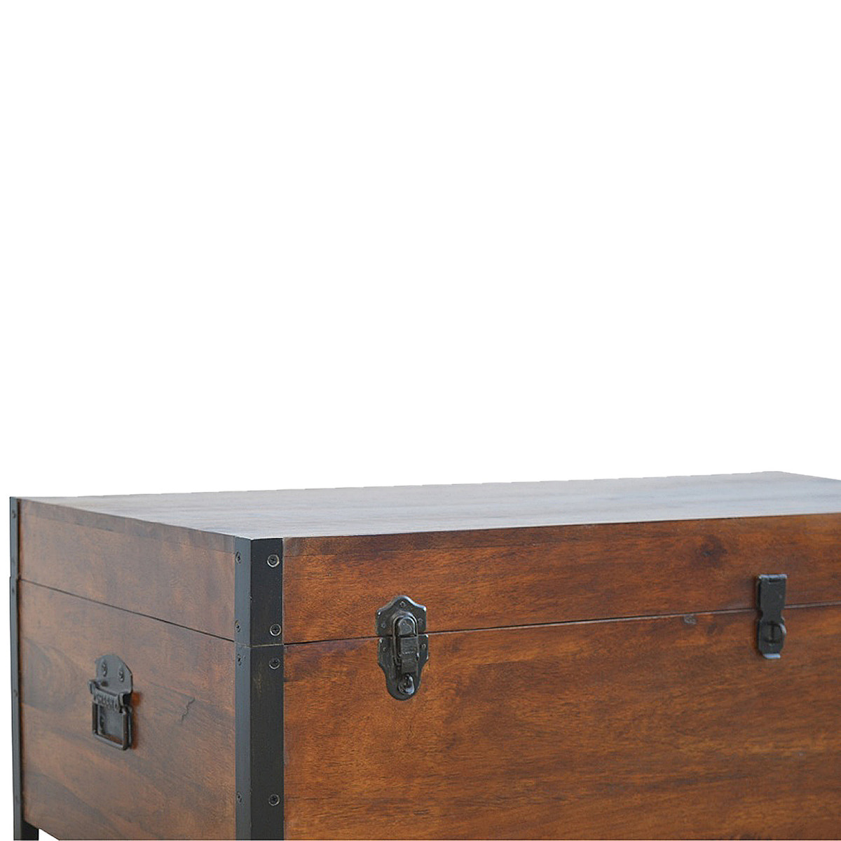 Industrial Lid up Blanket Box Storage Bench | Oak-Ish Solid Mango Wood