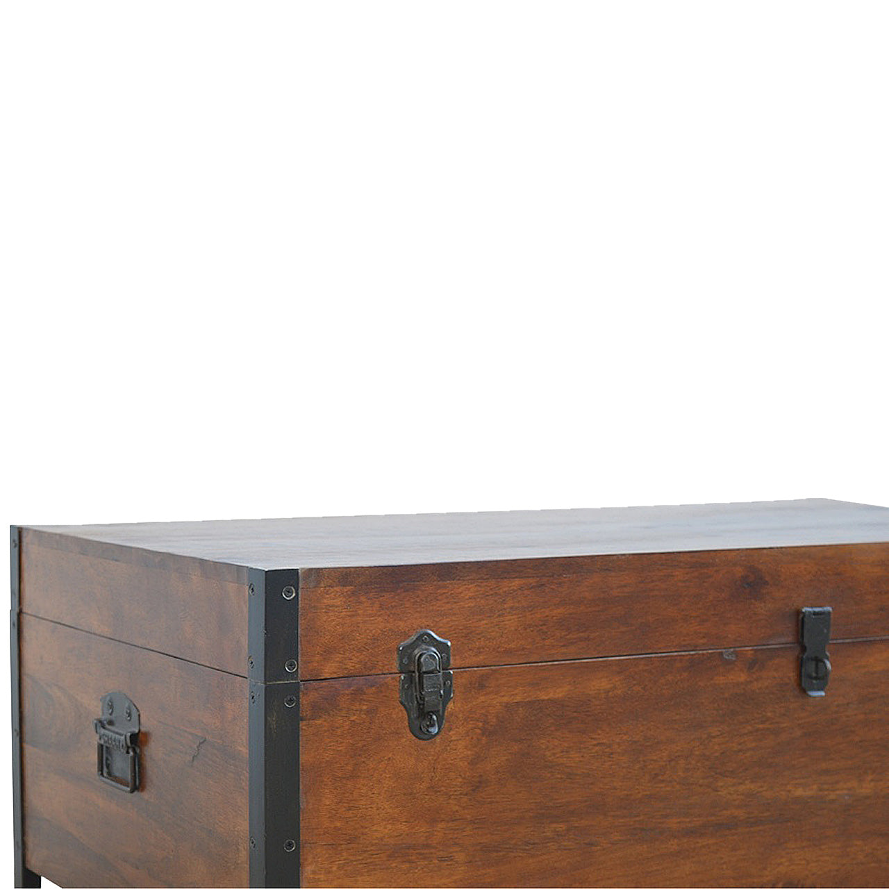 Industrial Lid up Blanket Box Storage Bench | Oak-Ish Solid Mango Wood